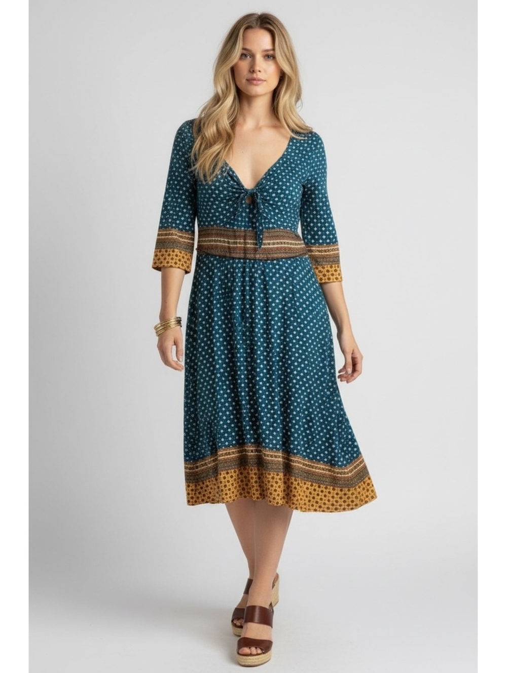 Anthropologie Maeve "Beloved" Tie-Front Boho Midi Dress, Medium